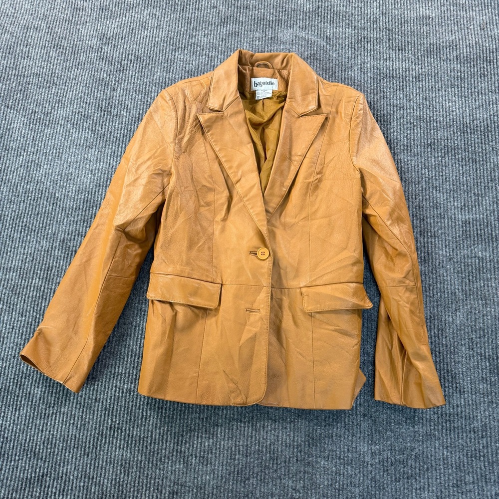 Bagatelle Womens Leather Blazer Jacket Size 10 Tan Solid Two Button Classic